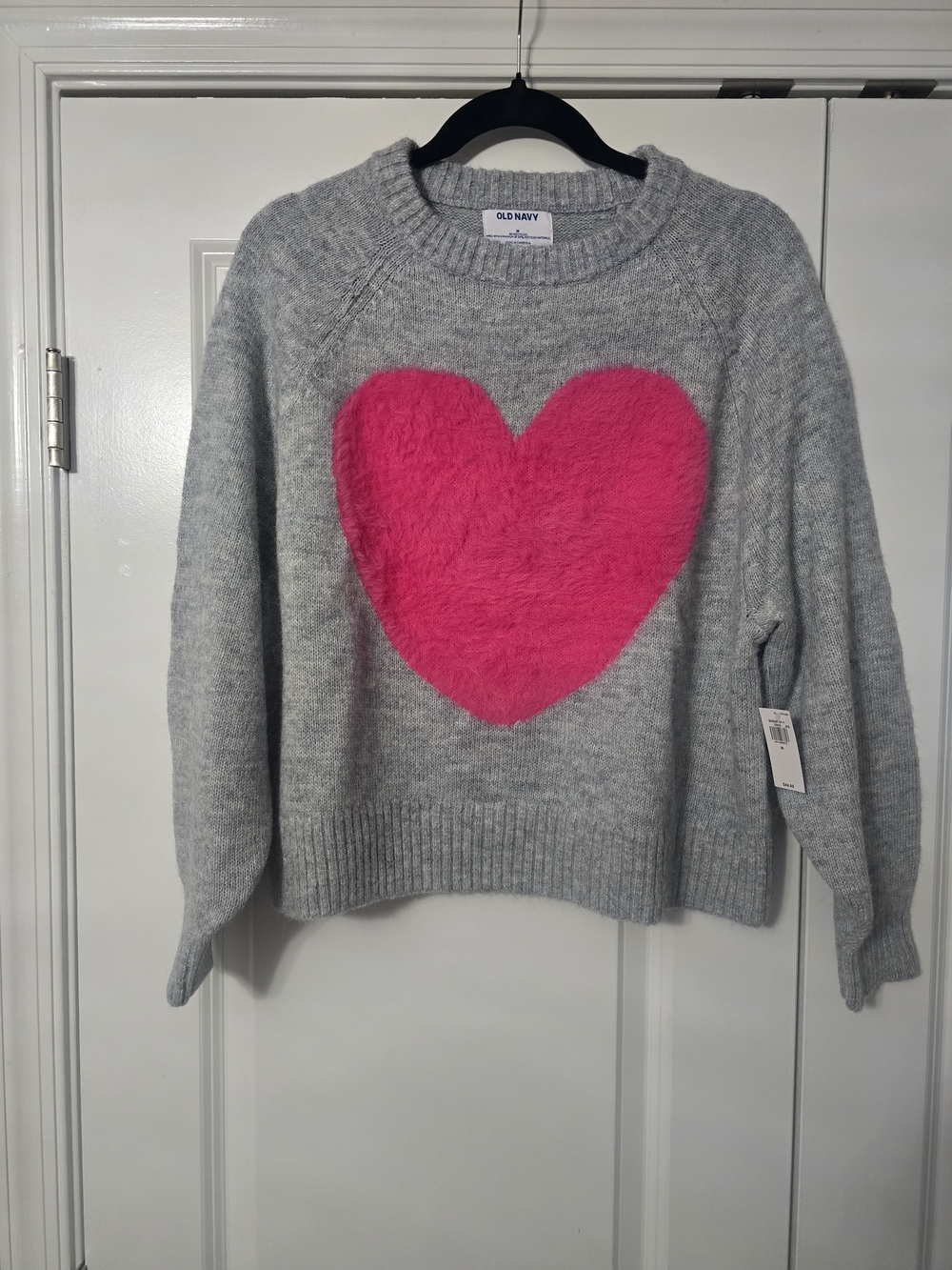 Old Navy Gray Crewneck Sweater with Hot Pink Heart